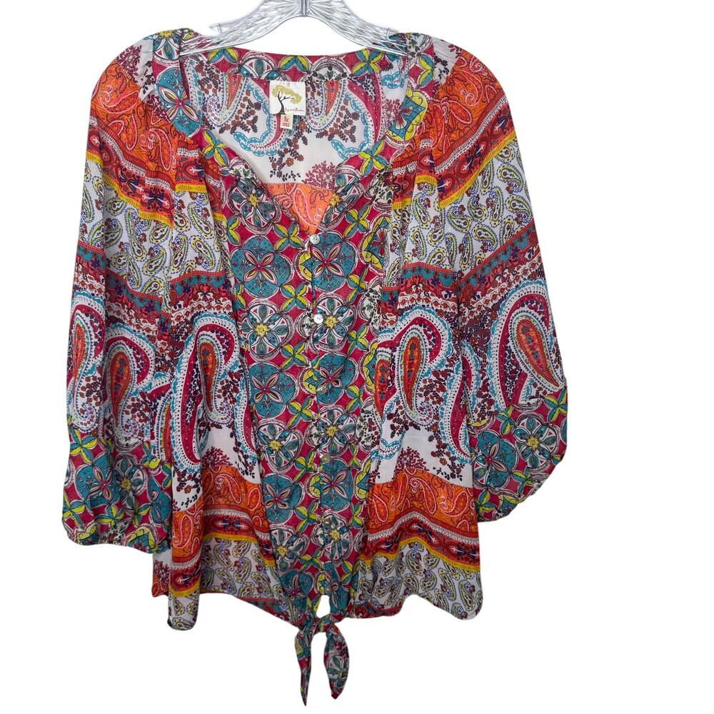 Anthropologie Fig and Flower Women’s Blouse 1X Multicolor Paisley Floral Boho - Picture 1 of 8